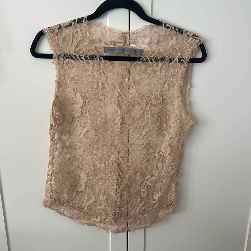 Raquel Allegra Tan/Beige Lace Sleeveless Blouse Size 2